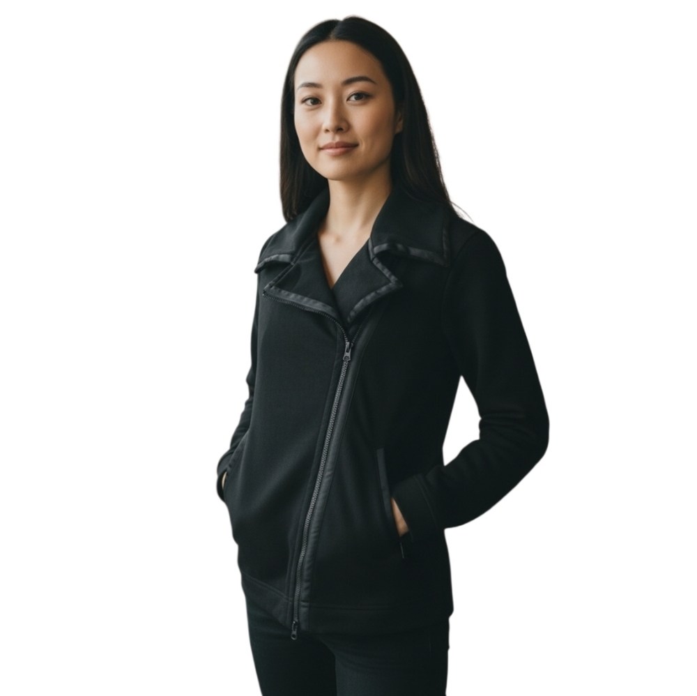 Lululemon Women's Moto Jacket Black Thick Soft Fleece Loose Fit Long Length 4